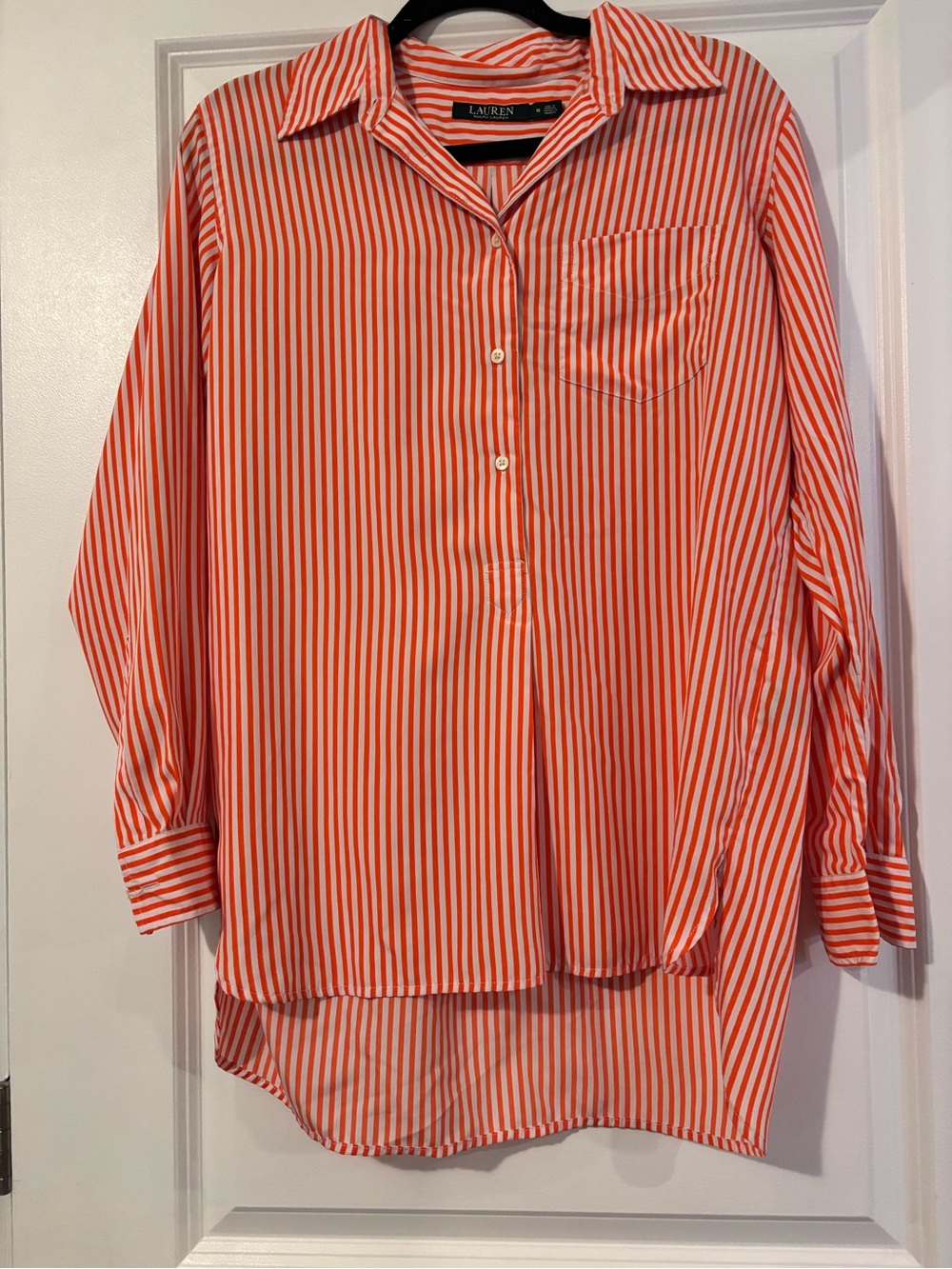 Ralph Lauren Orange and White Vertical Stripe Button-Down Shirt